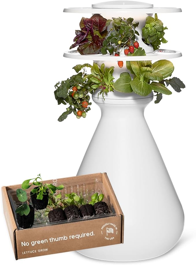 Farmstand Starter Kit with Glow Rings and 12 Seedling Credits | Tiny Hydroponic Growing System Kit | Vertical Garden Planter Tower | 3ft 8in Tall-PurrikoPets