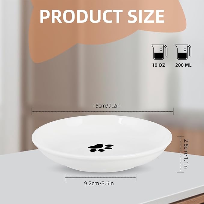 6 Pack Cat Food Bowl, Ceramic Cat Bowls, Anti Whisker Fatigue Cats Bowl Set,5.5 Inches Shallow Wide Kitten Plates for Food and Water (Cat's Paw Style)-PurrikoPets