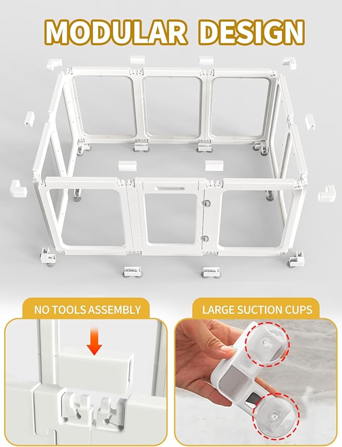 Dog Playpen, Clear Acrylic Plastic Puppy Playpen Indoor, Pet Pen for Puppy Cat Bunny, Transparent Easy Assemble Foldable Whelping Box for Dogs, Puppy Playpen with Gate (23.6" Height, 10PCS)-PurrikoPets