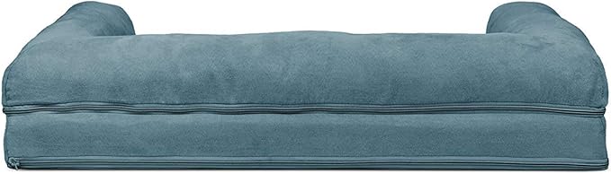 Furhaven Cooling Gel Dog Bed for Large/Medium Dogs w/ Removable Bolsters & Washable Cover, For Dogs Up to 55 lbs - Plush & Suede Sofa - Deep Pool, Large-PurrikoPets