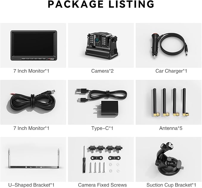 eRapta Magnetic Wireless Backup Camera Kit with HD1080P 7” DVR Monitor, Dual RV/Trailer/Truck/Tractor Cameras Wireless System, No Wiring, 9600mAh Rechargeable Battery, IR Night Vision-ACT702-PurrikoPets