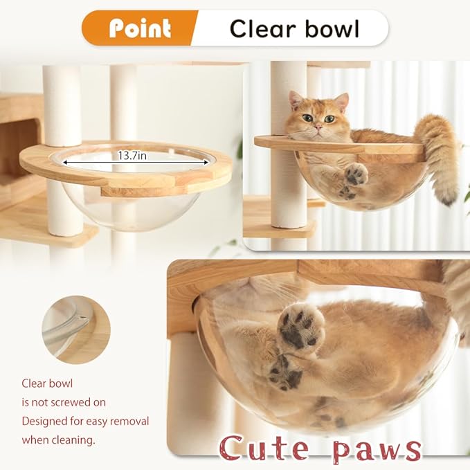 74.8" Wooden Cat Tree Tower for Large Cats, Multi-Level Cat Climbing Furniture with Scratching Posts, Cat Condo & Hammock, Natural Wood Cat Activity Center (White)-PurrikoPets