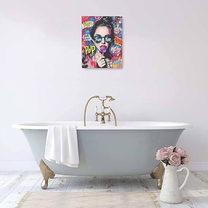 Fashion Women Wall Art Glam Modern Artwork for Girls Banksy Street Graffiti Pop Art Canvas Pictures Painting Print Framed Decorations Gifts for Bedroom Living Room Office 16"x20"-PurrikoPets