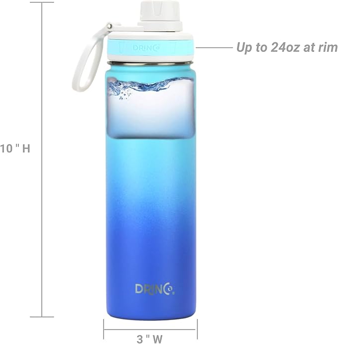 DRINCO Stainless Steel Water Bottle Spout Lid Vacuum Insulated Double Wall Water Bottle Wide Mouth (40oz 32oz 22oz 18oz 14oz) Leak Proof Keeps Cold or Hot (22 oz, 22oz Morning Sky Blue)-PurrikoPets