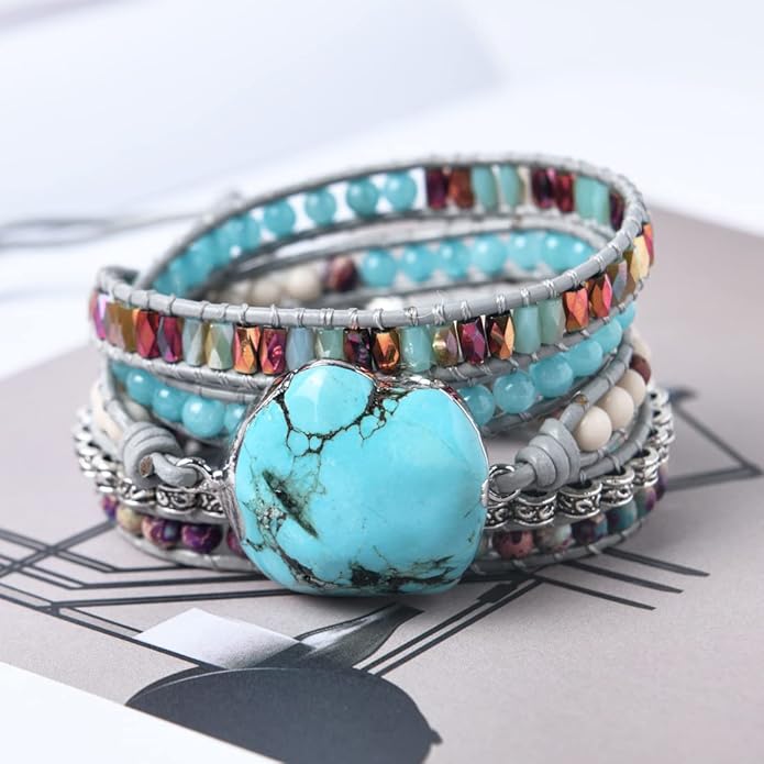 YGLINE Boho Handmade Wrap Leather Tube Crystal Stone Bracelet for Women
