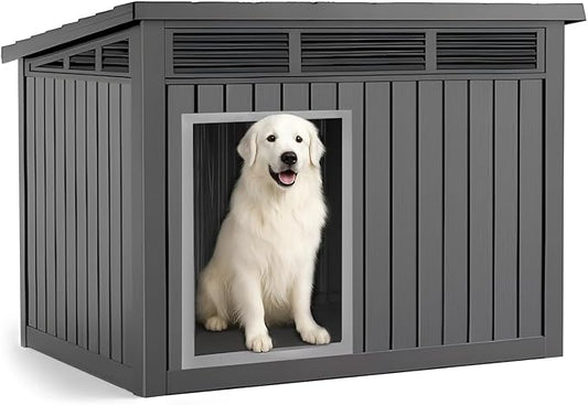 Dog House Indoor Outdoor,Resin Waterproof Puppy Shelter with Air Vents and Elevated Floor-PurrikoPets