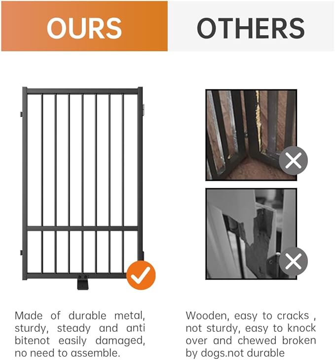 Full Metal Freestanding Dog Gate with Door, 24'' Height Foldable Pet Dog Fence for Indoor & Outdoor, 4 Panels Extra Wide Free Standing SmallDog Gates for Doorways,House,Stairs,Porch,Deck,Yard-PurrikoPets