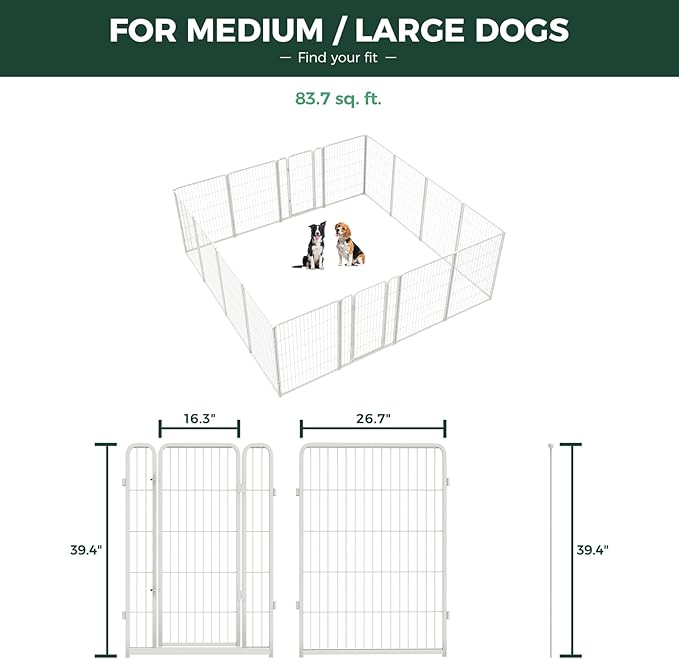 FXW Homeplus Unleashed Indoor Dog Playpen - Stress-Free and Safe Play, Heavy Duty 40 Inch 16 Wire Panels Dog Pen for Medium and Large Dogs, White│Patented-PurrikoPets