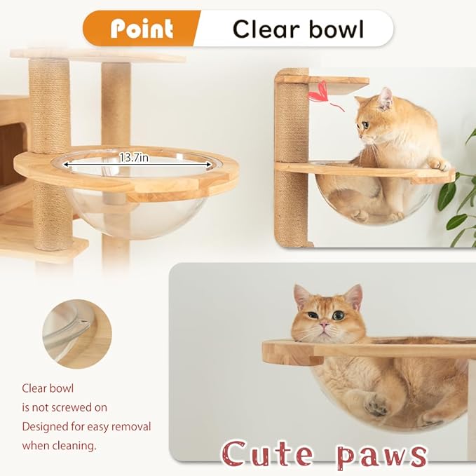 74.8" Wooden Cat Tree Tower for Large Cats, Multi-Level Cat Climbing Furniture with Scratching Posts, Cat Condo & Hammock, Natural Wood Cat Activity Center (Brown)-PurrikoPets