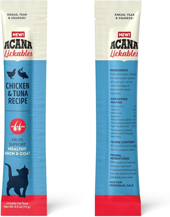 ACANA Lickables Cat Treats Chicken & Tuna Recipe .5oz Tubes (5 Count)-PurrikoPets