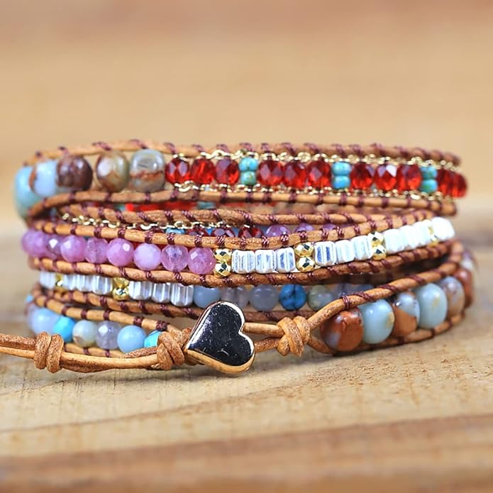 ZOSOJONA Women Wrap Bracelet Boho Natural Jasper Crystal Stone Beads Strand Bracelets