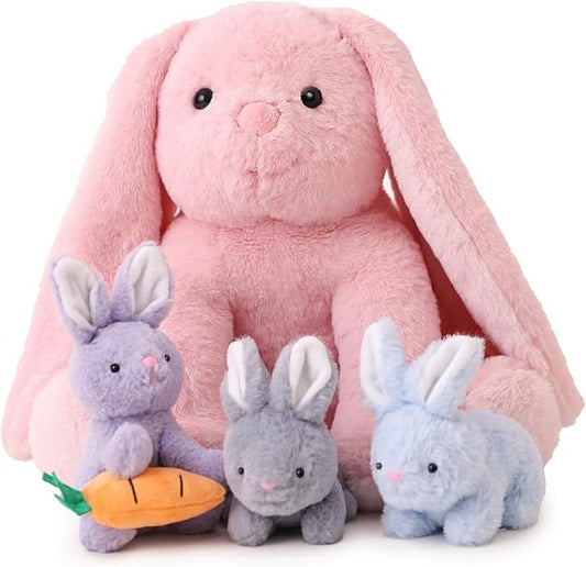 5 Pieces Rabbit Stuffed Animals for Girls,1 Mommy Rabbit with 4 Babies,Plush Bunny Stuffed Toy Gifts for Kids Children 3 4 5 6 7 8 9 Years,Soft Stuffed Bunny for Christmas,Birthday,Party Decorations-PurrikoPets