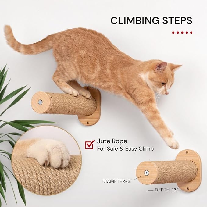 7 Ruby Road Cat Hammock Wall Mounted Shelf with Two Steps Set - Wall Shelves and Perches for Sleeping, Playing, Climbing and Lounging - Modern Cat Bed & Furniture for Indoor and Large Cats or Kitty-PurrikoPets