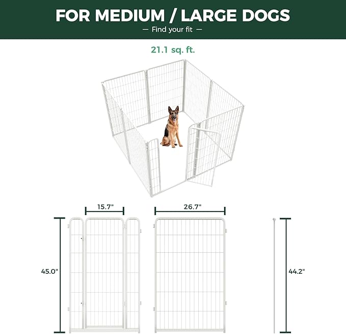 FXW Homeplus Unleashed Indoor Dog Playpen - Stress-Free and Safe Play, Heavy Duty 45 Inch 8 Wire Panels Dog Pen for Large Dogs, White│Patented-PurrikoPets