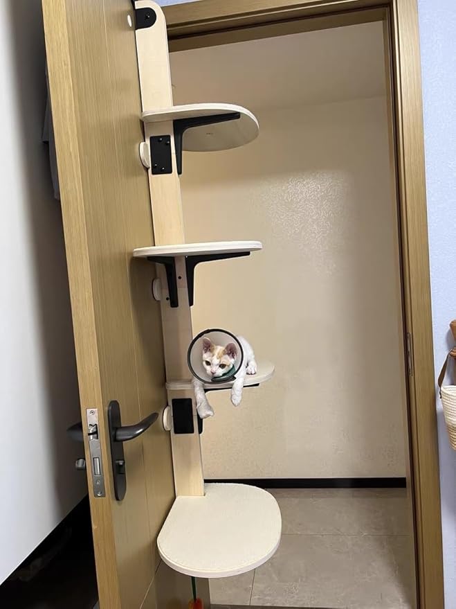 Door Hanging Cat Shelf, Multi Level Door Hanging Cat, Cat Tree Door Hanger Mounted Cat Shelves Cat Ladder, 4-Levels Over Door Cat Climber for Indoor Cats-PurrikoPets