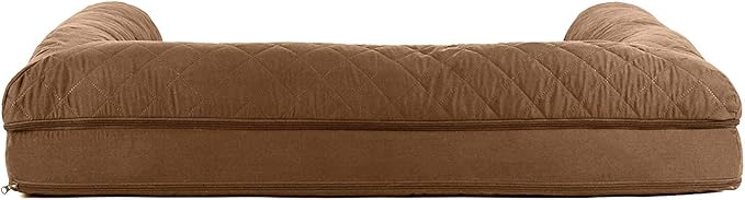 Furhaven Cooling Gel Dog Bed for Large Dogs w/ Removable Bolsters & Washable Cover, For Dogs Up to 95 lbs - Quilted Sofa - Toasted Brown, Jumbo/XL-PurrikoPets