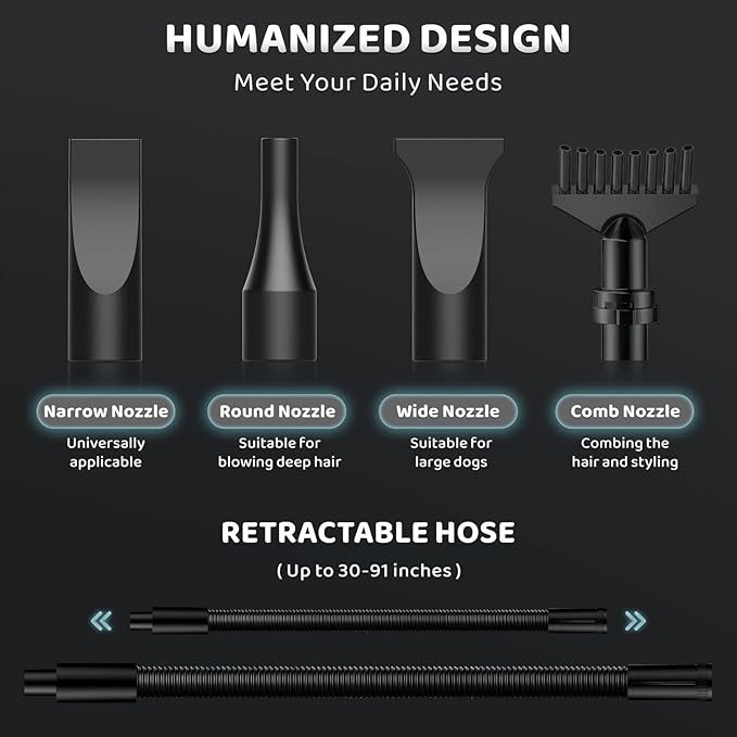 Dog-Hair-Dryer, 5.2HP/ 3800W High Velocity Pet Blow Dryer with Heater for Grooming, Speed Temperature Adjustable Dog Blower Grooming Dryer with 4 Nozzles-PurrikoPets