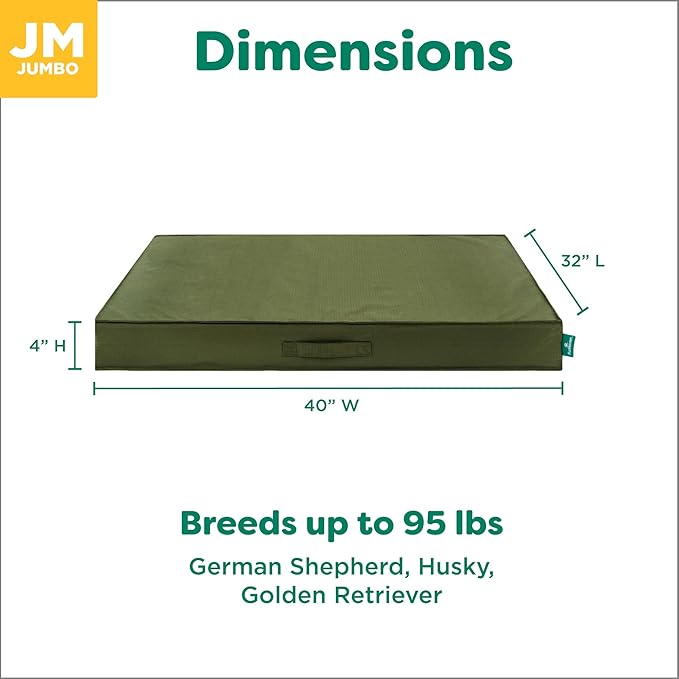 FurHaven Cooling Dog Bed – XL Foam Mattress for Joint Pain Relief, Waterproof Liner, Removable Washable Cover, Durable for Outdoor Use, Deluxe Grid Indoor/Outdoor Bed – Green, Jumbo-PurrikoPets