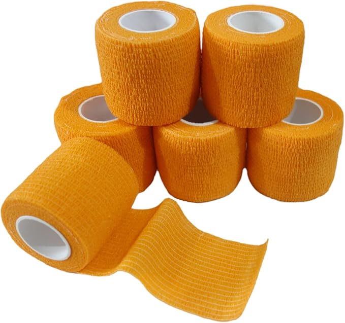 6 Pack 2" x 5 Yards Self Adhesive Bandage Wrap Breathable Cohesive Vet Wrap for Pets, Elastic Self-Adherent Tape for Sports, Wrist, Ankle (Orange)-PurrikoPets