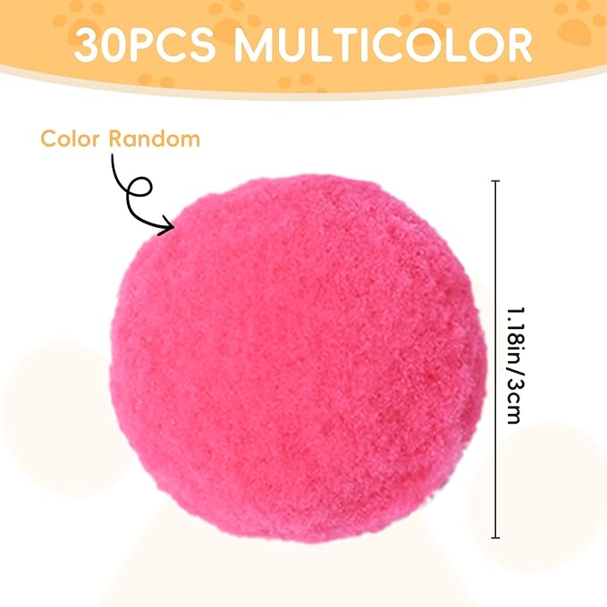 30 Pcs Soft Plush Cat Ball,Cat Toy Balls,Bulk Cats Toys,Puff Balls,Fuzzy Colorful Cats Ball for Pet Playing Exercising-PurrikoPets