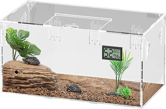 Acrylic Tarantula Enclosure, Reptile Terrarium Breeding Tank w/Temperature Hygrometer,Habitat Reptiles Feeding Box Isopod Terrarium Cage for Insect Lizard Home Office (Reptile-Tank-L(No Tray))-PurrikoPets