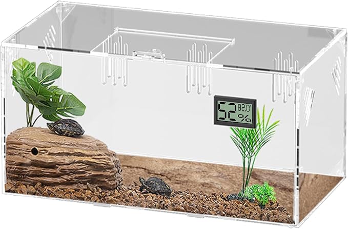 Acrylic Tarantula Enclosure, Reptile Terrarium Breeding Tank w/Temperature Hygrometer,Habitat Reptiles Feeding Box Isopod Terrarium Cage for Insect Lizard Home Office (Reptile-Tank-S(No Tray))-PurrikoPets
