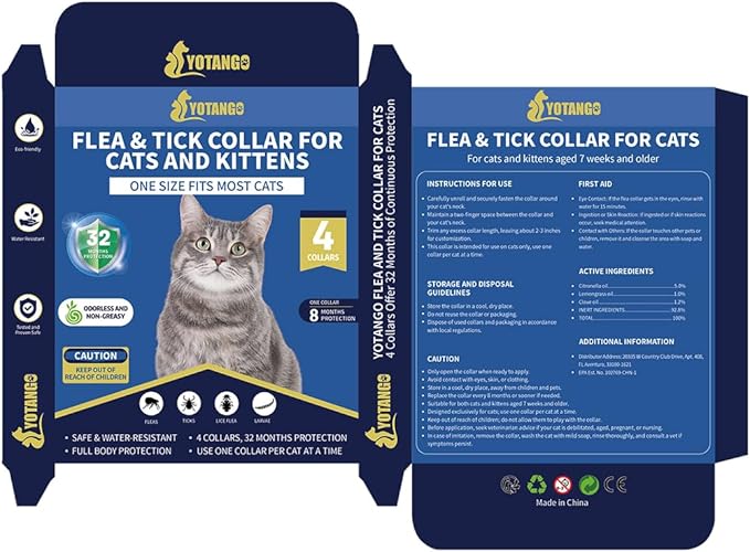 4 Pack Flea Collar for Cats, 32 Months Flea and Tick Prevention for Cats, Waterproof Cat Flea Collar, Natural Cat Flea and Tick Treatment, Adjustable Flea and Tick Collar for Cats Kittens(4 Colors)-PurrikoPets