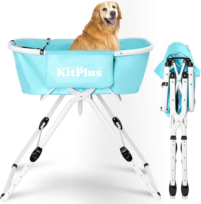 Elevated Portable Dog Bathtub, 5 Height Adjustable Dog Washing Station for Pet Shower and Grooming Foldable Bathing Tub with Storage & Anti-Slip Design for Small Large Dogs Cats-PurrikoPets