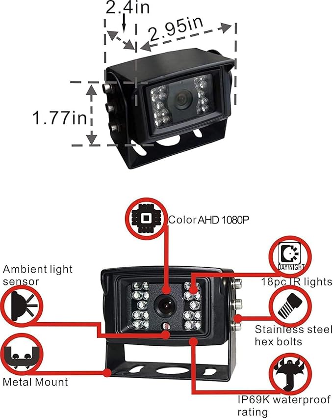 AHD 1080P 7" Reverse Rear View Backup Camera System, Camera with Night Vision Waterproof IP69K Vibration-Proof 10G for Tractor/Truck/Bus/Motorhome/Excavator/Caravan/Skid Steer/Harvester-PurrikoPets
