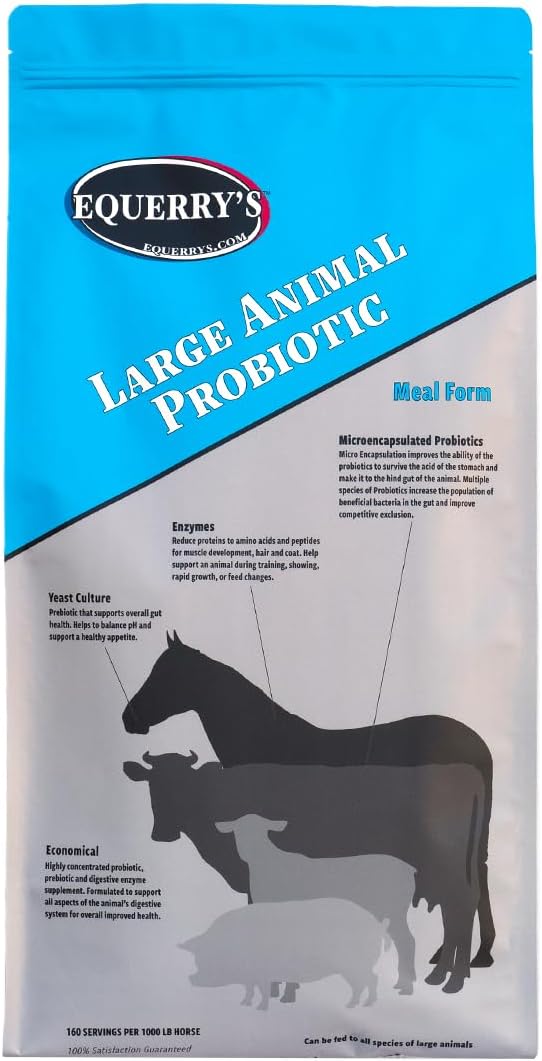Equerry's Large Animal Probiotic | Supplements for Gut Health and Nutrient Absorption | Probiotics and Digestive enzymes for Horses, Cows, Goats, Sheep, Pigs, 160 Feedings (20lbs) for 1000 lb Animal-PurrikoPets