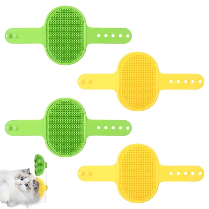 4Pcs Adjustable Cat Self Groomer, Silicone Cat Brushes for Indoor Cats Grooming Self Cleaning, Cats Face Scratchers Massager for Corner Scratcher, Pet Supplies (Green & Yellow)-PurrikoPets