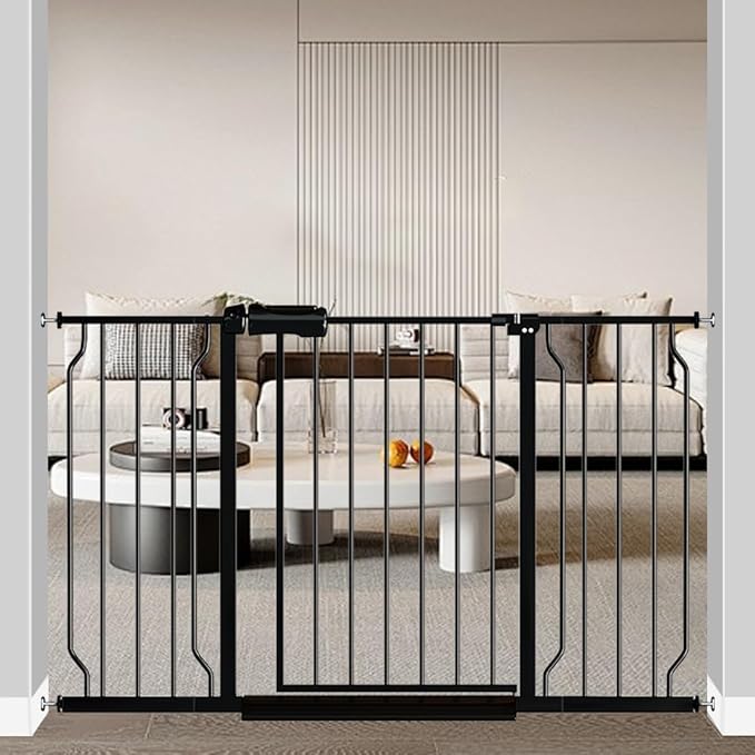Fairy Baby Extra Wide Baby Gate 48-53 Inch Wide, Walk Through Pressure Mounted No Drill, Long and Large Tension Gate for Pet and Kids, Black-PurrikoPets
