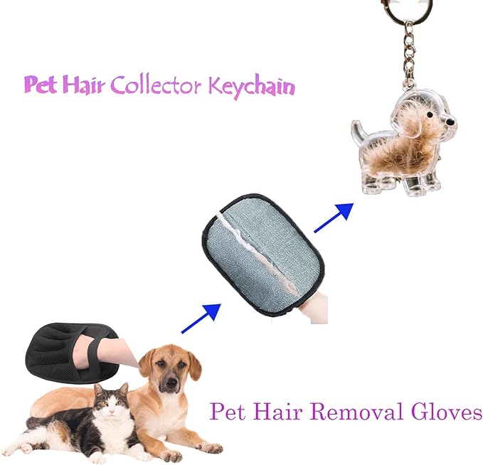 2Pcs Five-Finger Pet Hair Removal Glove for Dogs,Reusable Cat Grooming Gloves,Pet Hair Collector Keychain,Electrostatic Pet Hair Removal Tool for Furniture,Car,Couch,Carpet,Essential Pet Supplies-PurrikoPets