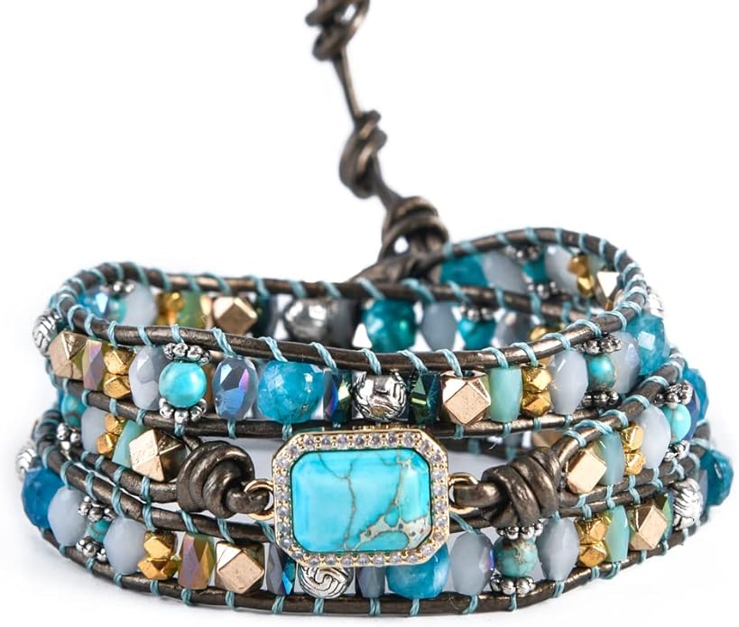 YGLINE Boho Handmade Wrap Leather Tube Crystal Stone Bracelet for Women