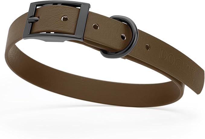 Dogline Biothane Waterproof Dog Collar Strong Coated Nylon Webbing with Black Hardware Odor- Proof for Easy Care Easy to Clean High Performance Fits Small Medium or Large Dogs, Dark Chocolate Brown-PurrikoPets