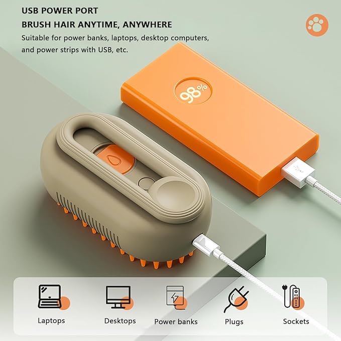 3 in 1 Cat Steam Brush, Pet Steam Cats Brushes Rechargeable Anti-Static Grooming Brushe, Vibration Massage Cleaning Shedding & Combing Multifunctional Hair Removal Comb for Cats Dog (Khaki)-PurrikoPets