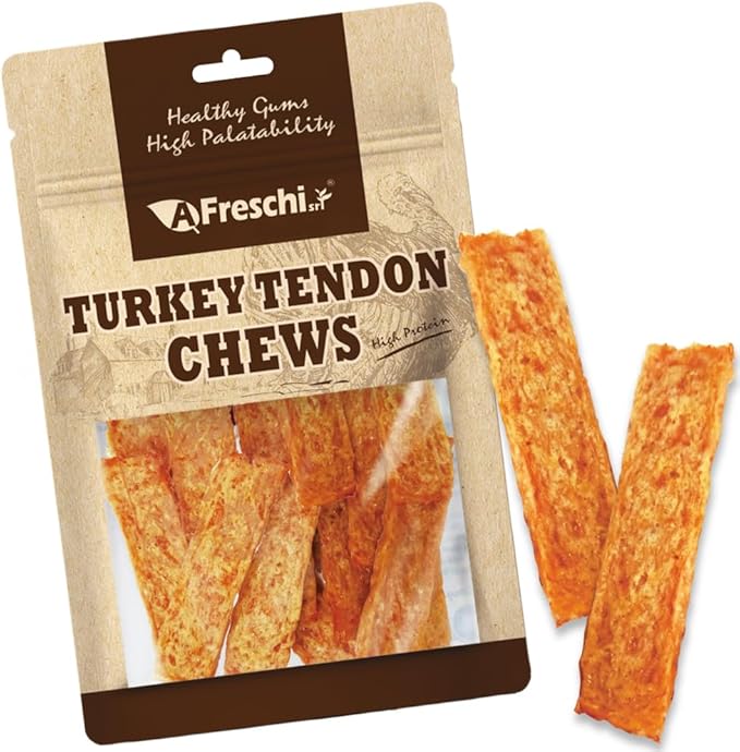 Afreschi Turkey Tendon Slice 3.5 oz, USA-Sourced Turkey Tendon, Treats for Classic Series, All Natural Human Grade Dog Treat, Suitable for Training chew, Rawhide Alternative-PurrikoPets