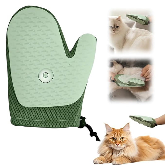 All-in-One Grooming Mist Glove for Pets, Upgrade Efficient Pet Hair Remover Gloves Grooming Spray Comb, Gentle Deshedding Efficient for Dogs & Cats (Green)-PurrikoPets