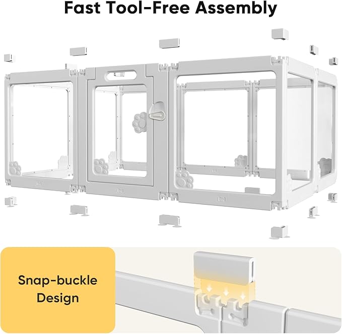 Acrylic Clear Dog Play Pen Indoors, Puppy Playpen with Door for Small Dogs Puppies, Transparent Plastic Pet Playpen Cage Fence Crate Kennel for Cat Kitten Rabbit Bunny Ferret etc (White-12 Panels)-PurrikoPets