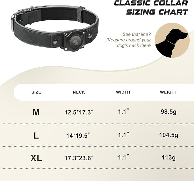 AirTag Dog Collar - Leather Dog Collar with Air Tag Holder | IPX8 Waterproof, Reflective, High - End, Adjustable Soft Padded | Dog GPS Tracker Collars Fit for Medium Large Dogs (Black, XL)-PurrikoPets