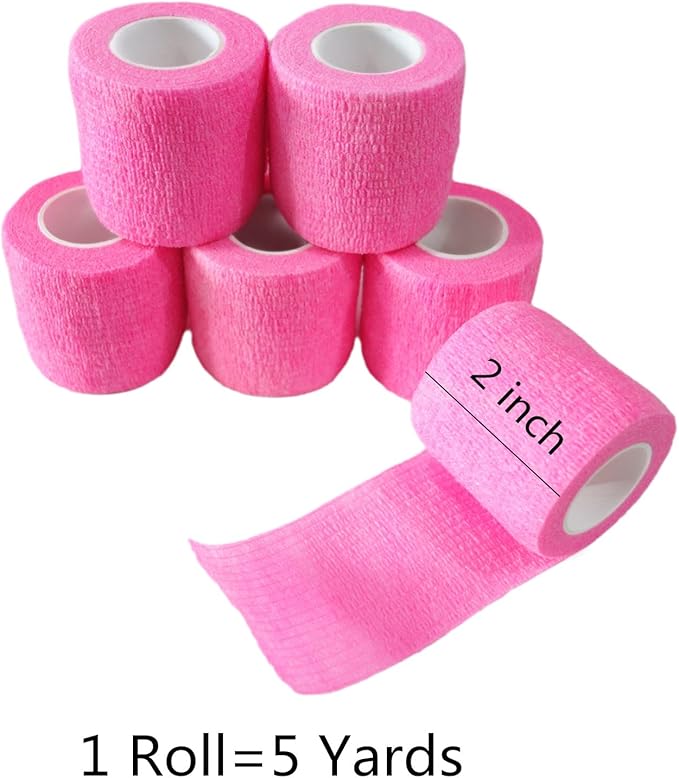 6 Pack 2" x 5 Yards Self Adhesive Bandage Wrap Breathable Cohesive Vet Wrap for Pets, Elastic Self-Adherent Tape for Sports, Wrist, Ankle (Pink)-PurrikoPets