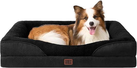 EHEYCIGA Memory Foam Dog Bed for Large Sized, Orthopedic Dog Sofa with Sides and Waterproof Liner, Washable Bolster Pet Couch with Removable Cover, 41x27x7.5 Inch, Black-PurrikoPets
