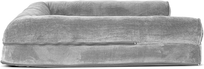 Furhaven Orthopedic Dog Bed for Large Dogs w/ Removable Bolsters & Washable Cover, For Dogs Up to 95 lbs - Faux Fur & Velvet Sofa - Smoke Gray, Jumbo/XL-PurrikoPets