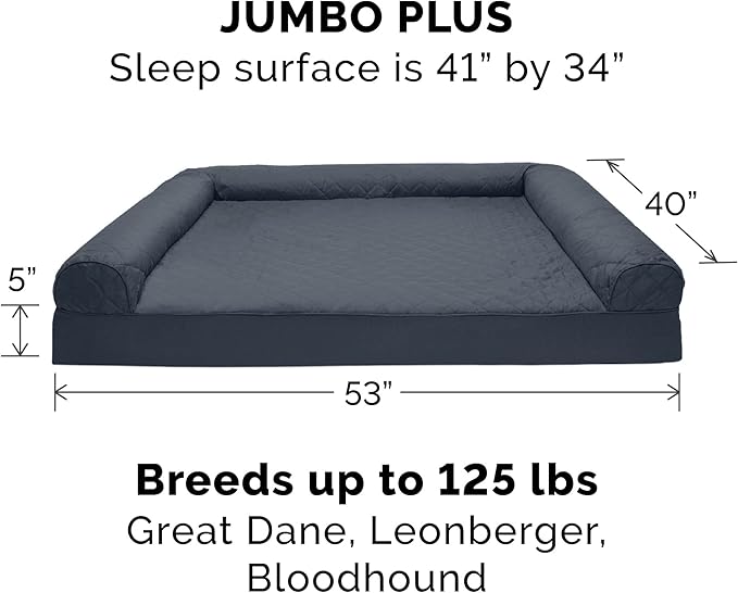 Furhaven Orthopedic Dog Bed for Large Dogs w/ Removable Bolsters & Washable Cover, For Dogs Up to 125 lbs - Quilted Sofa - Iron Gray, Jumbo Plus/XXL-PurrikoPets