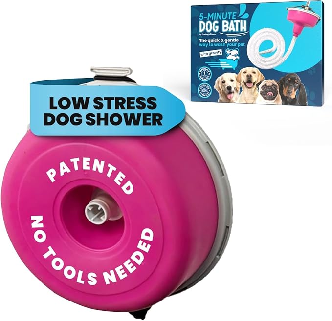 5-MinutePetBath Dog Bath Hose Attachment - Shower Head Accessory for Dog Washing - Low Stress Pet Shower - Portable Wash Station for Grooming, Rinse & Cleaning - Attachable Bathing Essential - Pink-PurrikoPets