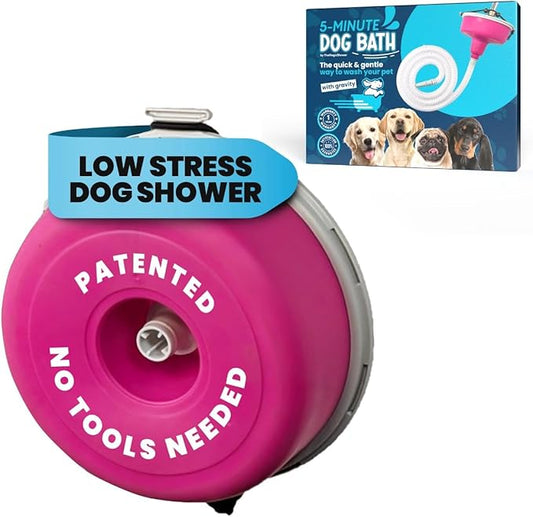 5-MinutePetBath Dog Bath Hose Attachment - Shower Head Accessory for Dog Washing - Low Stress Pet Shower - Portable Wash Station for Grooming, Rinse & Cleaning - Attachable Bathing Essential - Pink-PurrikoPets