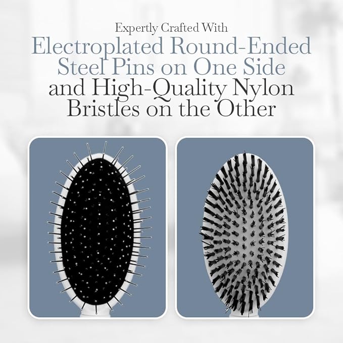 Fuller Brush 2-in-1 Double-Sided Pet Brush - Electroplated Round-Ended Steel Pins Positioned Into a Flexible Cushion on One Side & Nylon Bristles - Remove Shedding - Tool For Grooming Dogs & Cats-PurrikoPets