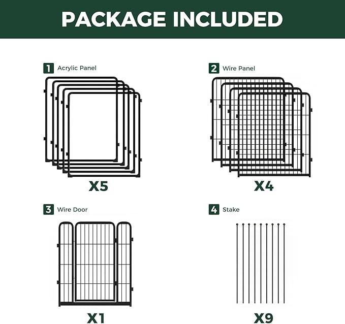 FXW Homeplus Unleashed Indoor Dog Playpen - Stress-Free and Safe Play, Heavy Duty 32 Inch 5 Acrylic Panels + 5 Wire Panels Dog Pen for Small and Medium Dogs, Black│Patented-PurrikoPets