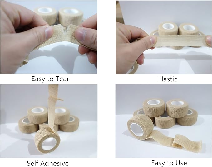 6 Pack 1" x 5 Yards Self Adhesive Bandage Wrap Breathable Cohesive Vet Wrap for Pets, Elastic Self-Adherent Tape for Sports, Wrist, Ankle (Skin Color)-PurrikoPets