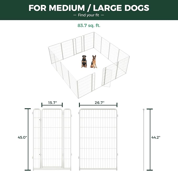 FXW Homeplus Unleashed Indoor Dog Playpen - Stress-Free and Safe Play, Heavy Duty 45 Inch 16 Wire Panels Dog Pen for Large Dogs, White│Patented-PurrikoPets